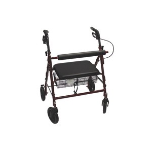 Extra Heavy Duty Aluminium Rollator, Burgundy, Weight limit 400 lbs